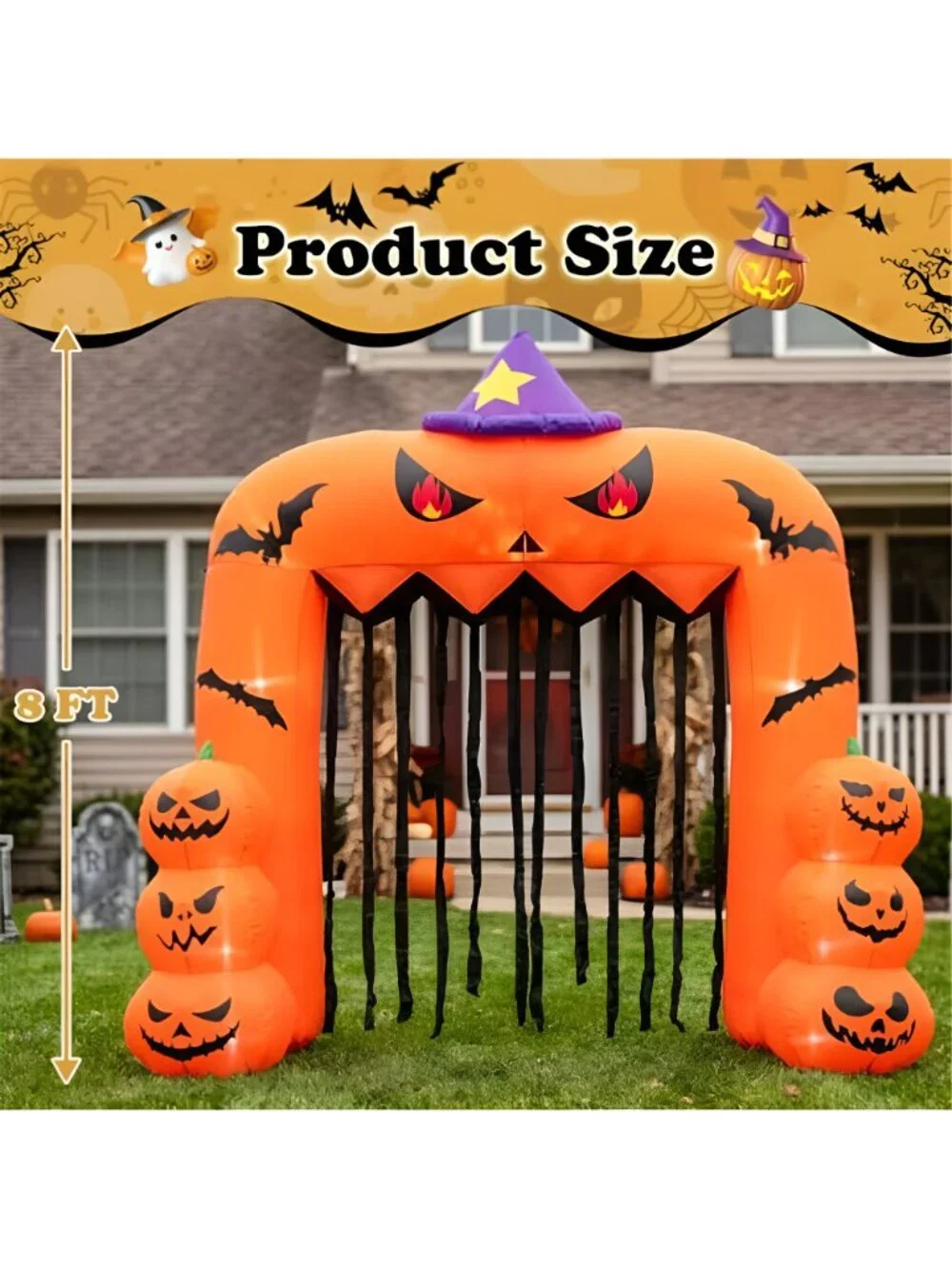 8FT Halloween Inflatable Blow up Scary Pumpkin Archway Decoration